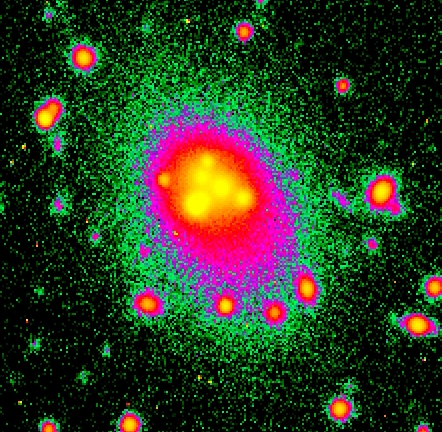 cD galaxy in the core of cluster Abell 3827 in a thermal image
